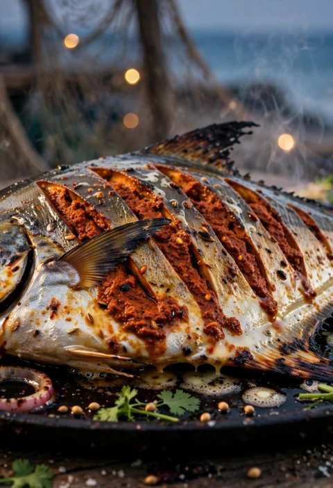 Tandoori Pomfret – whole pomfret with charred tandoori marinade