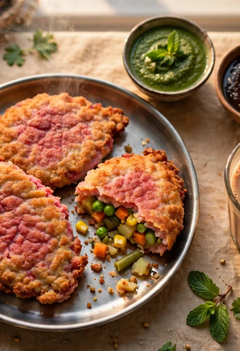 Vegetable Cutlets – crispy golden patties with a beetroot blush.