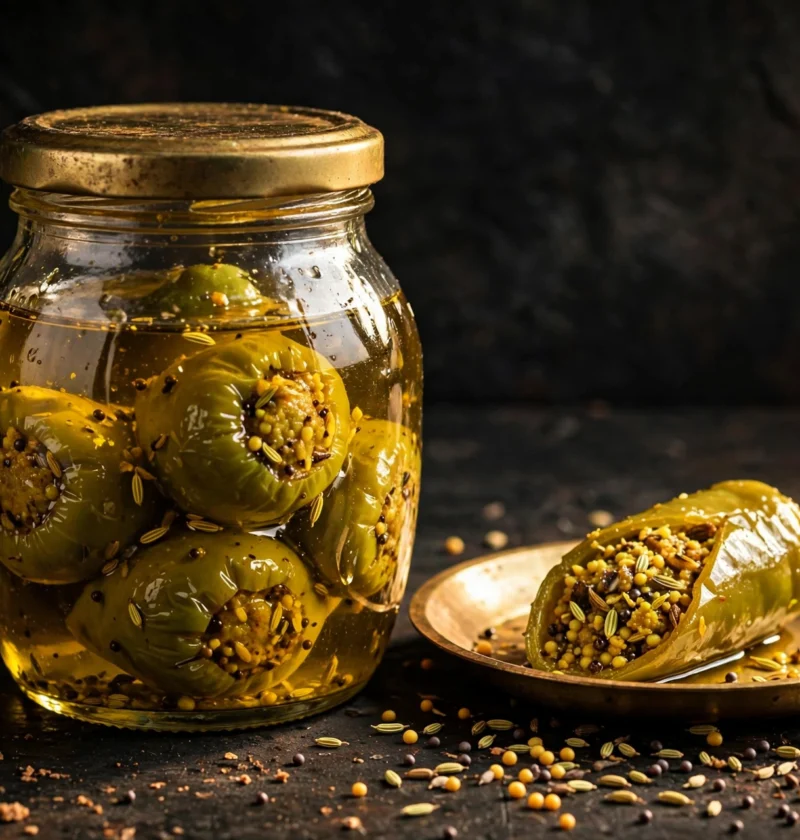 Mirchi ka achar – stuffed green chili pickle