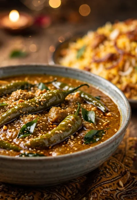 Mirchi Ka Salan – green chilies in peanut sesame gravy