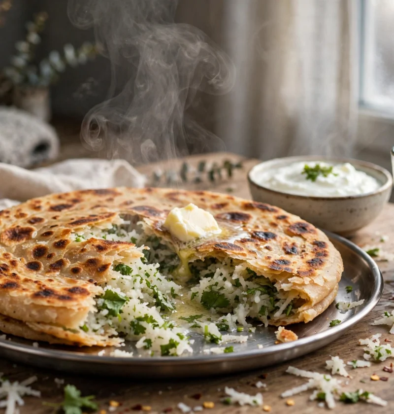 Mooli Paratha – crisp radish paratha with white butter