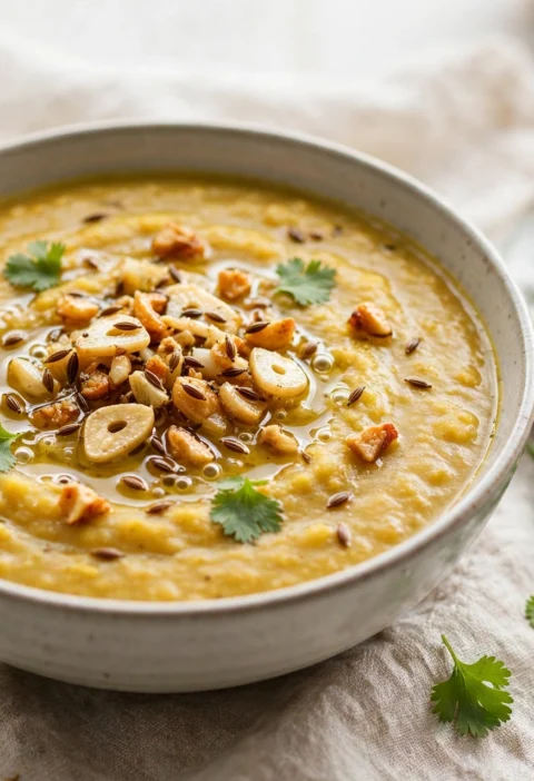 Moong daal – light golden lentils with garlic tarka