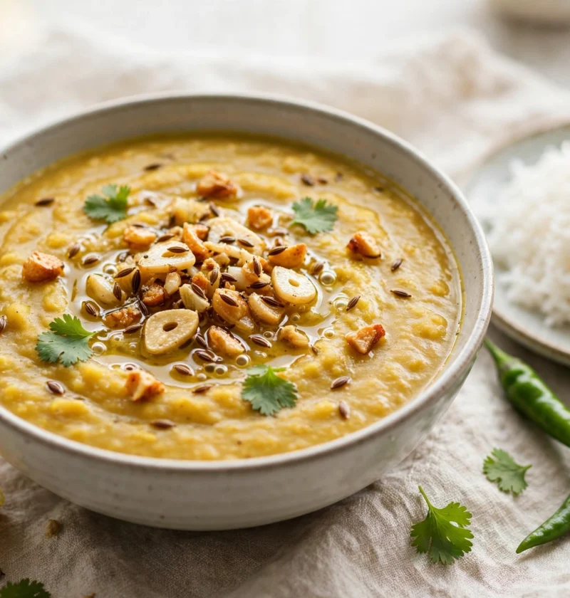 Moong daal – light golden lentils with garlic tarka