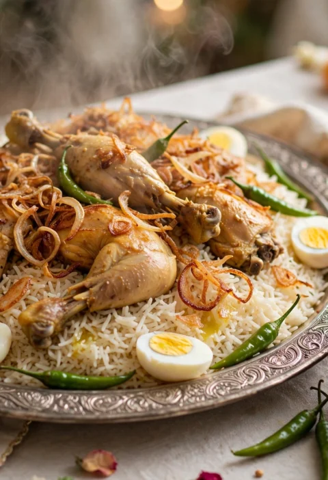 Morog Pulao – wedding chicken pulao with fried onions