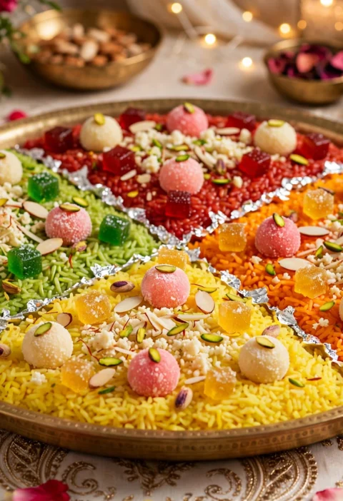 Mutanjan – rainbow sweet rice with khoya and nuts