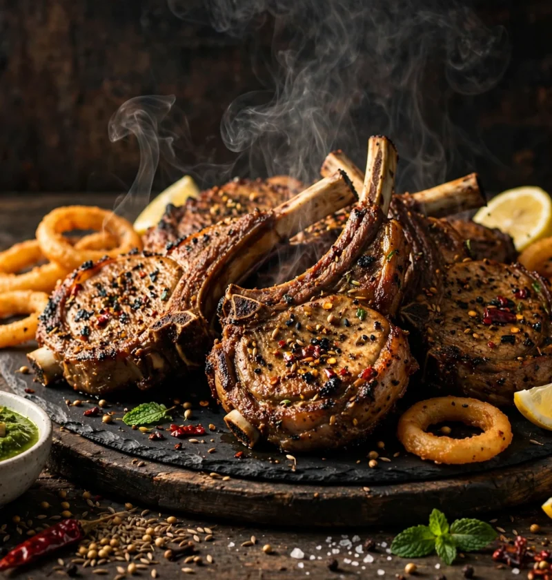 Mutton chops – charred spiced rib chops with lemon