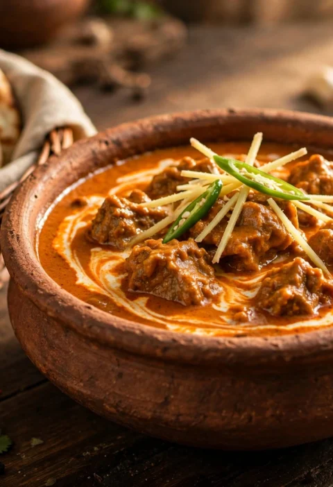 Mutton handi – creamy mutton curry in clay pot with cream