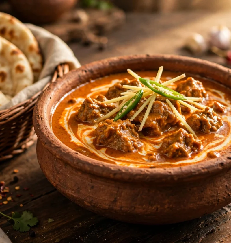 Mutton handi – creamy mutton curry in clay pot with cream