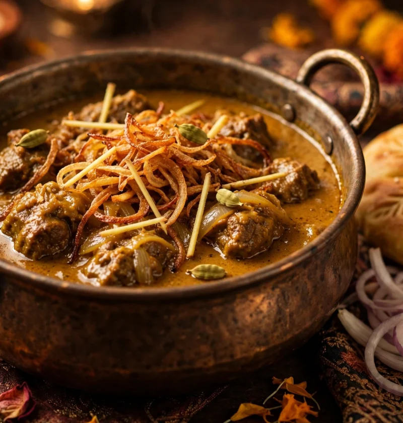 Mutton korma – wedding-style in fried onion gravy