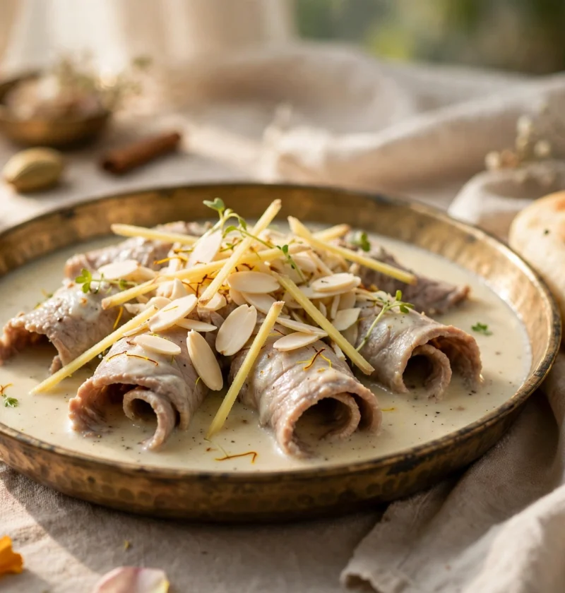 Mutton pasanday – thin fillets in silky poppy-seed gravy