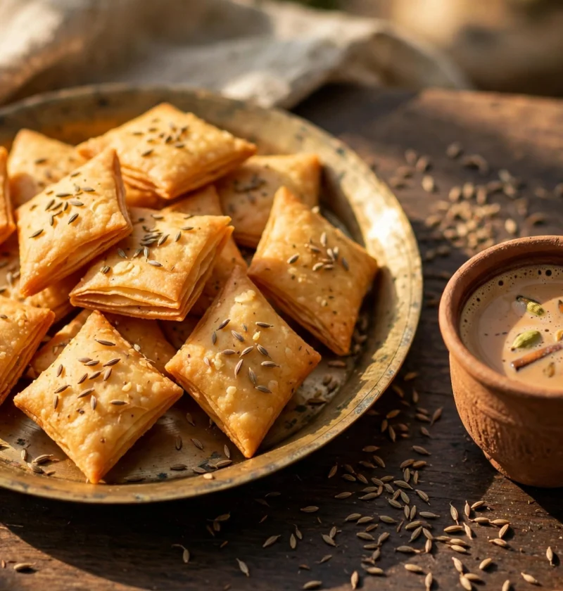 Namak para recipe – golden diamond crackers with ajwain and masala chai