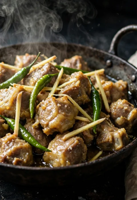 Namkeen gosht – salt and pepper mutton in karahi