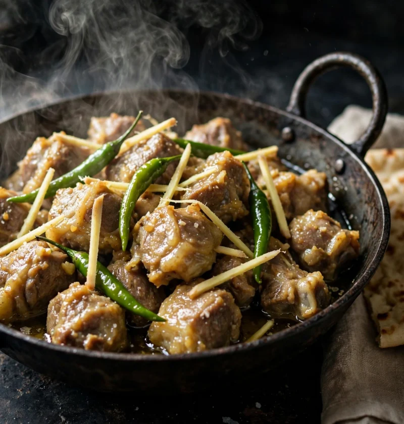 Namkeen gosht – salt and pepper mutton in karahi