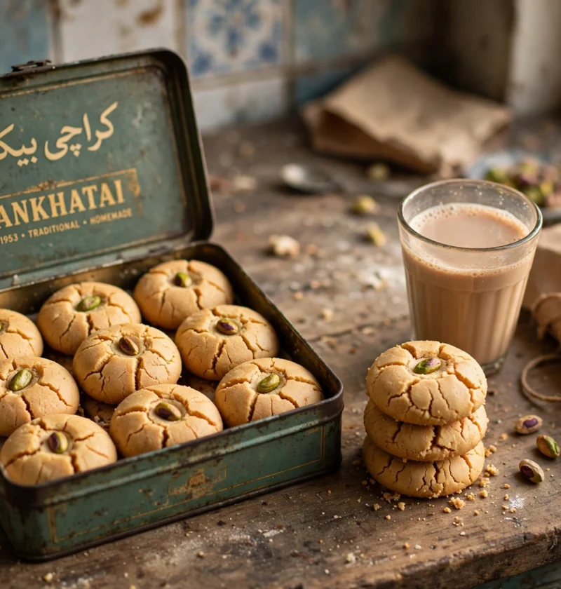 Nan Khatai – crumbly bakery-style cookies with pistachio centers