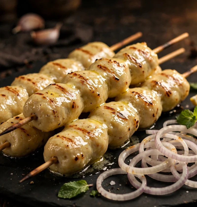 Reshmi kabab – silky chicken kababs on skewers