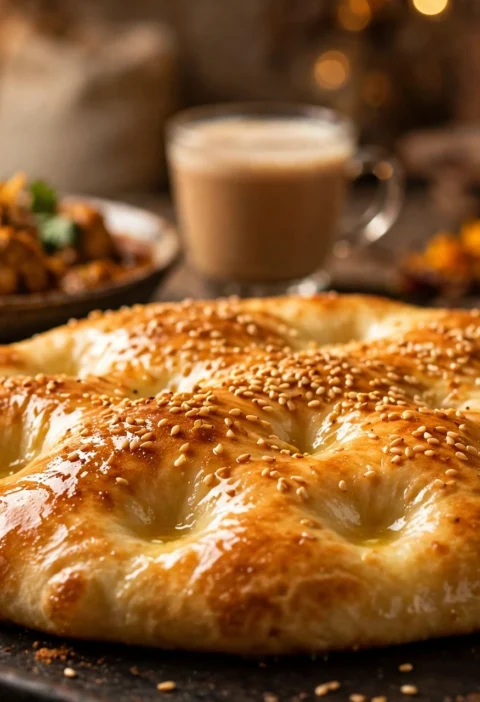 Roghni Naan – sesame-crowned bakery naan