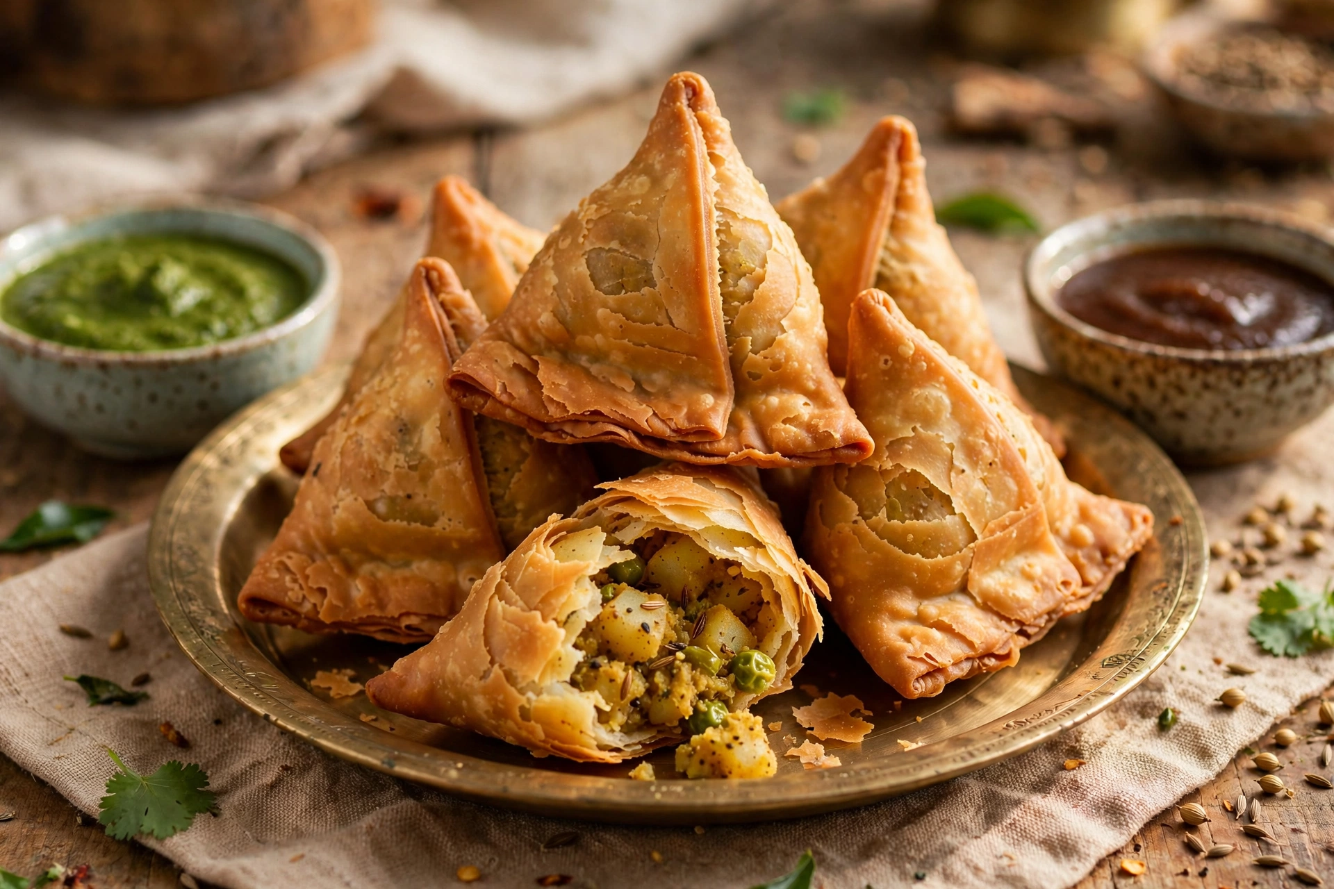Crispy golden Punjabi samosas with imli chutney - homemade samosa recipe