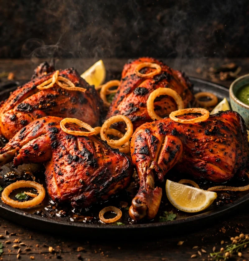 Tandoori chicken – charred leg quarters with mint chutney