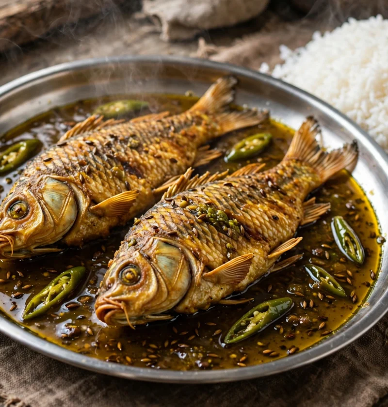 Tel Koi – whole koi fish in mustard oil gravy