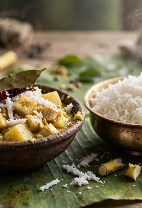 Thor Ghonto – banana stem curry with coconut and potato