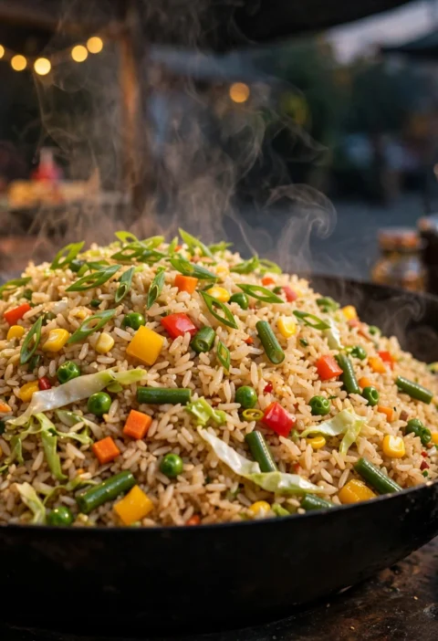 Vegetable fried rice recipe – smoky wok-fried rice with crunchy diced vegetables and scallion greens