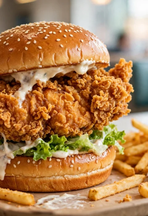 Zinger Burger – craggy fried chicken thigh in a sesame bun