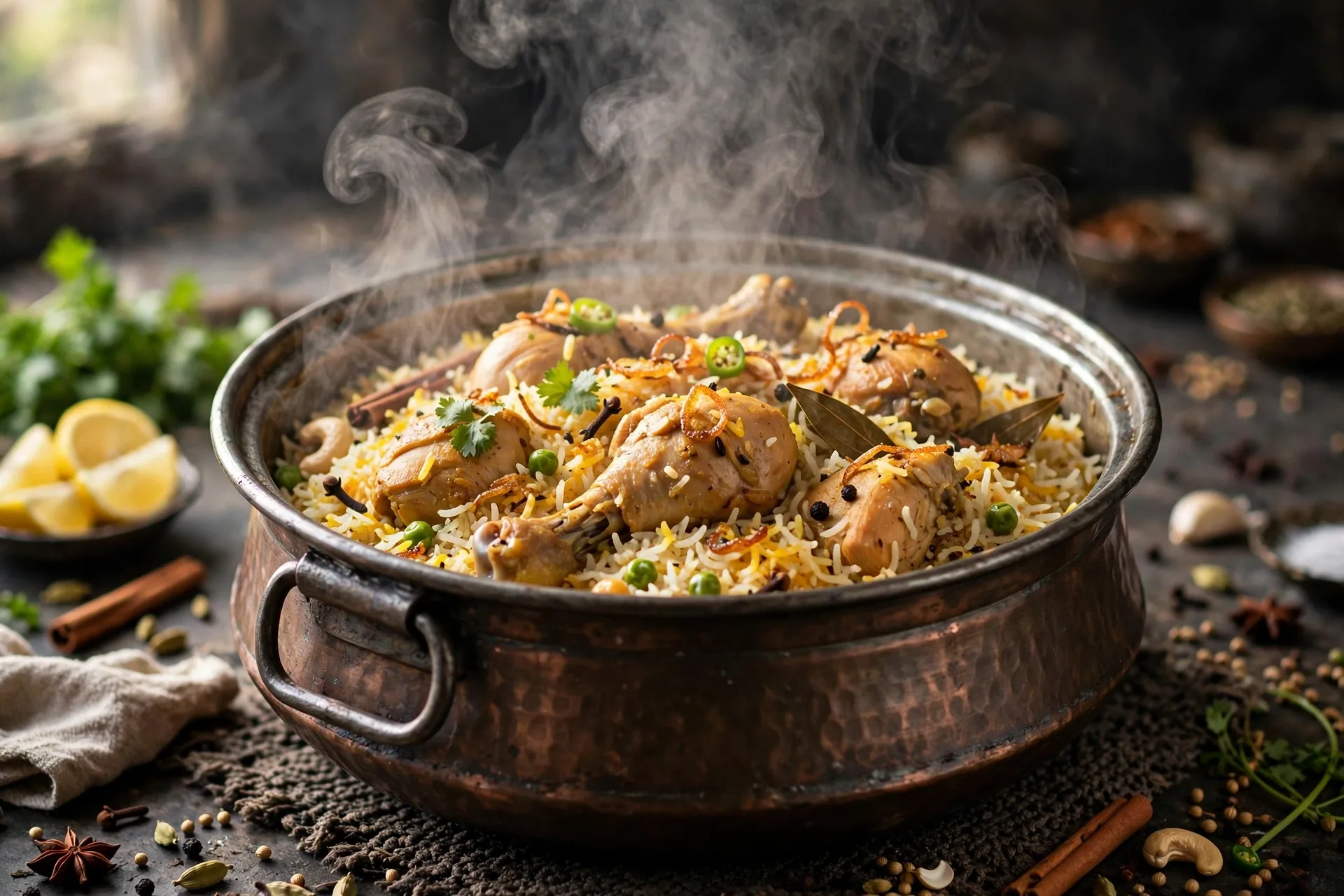 Chicken pulao recipe – steaming Pakistani yakhni pulao with fluffy fragrant rice and tender chicken in a deg