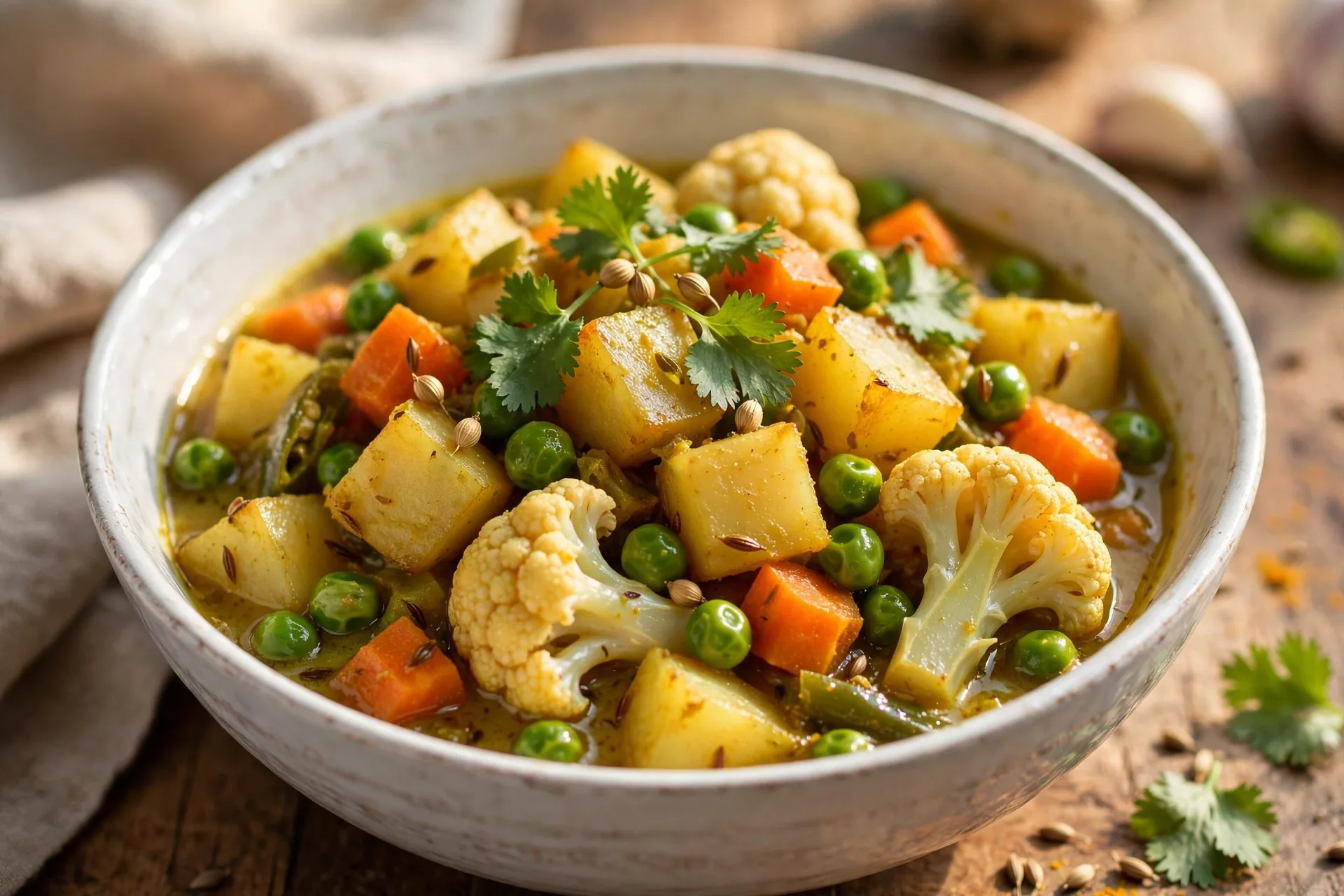 Mix sabzi recipe — Pakistani mixed vegetable curry with potatoes, peas, carrots and cauliflower